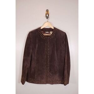 Laura Ashley Leather Western Festival Boho Studded‎ Women's Brown Jacket Size S